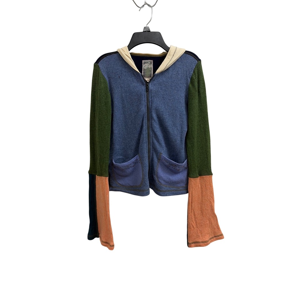 Hoodie Colorblock Boho Burning Torch Women Small Multicolor Cashmere Zip